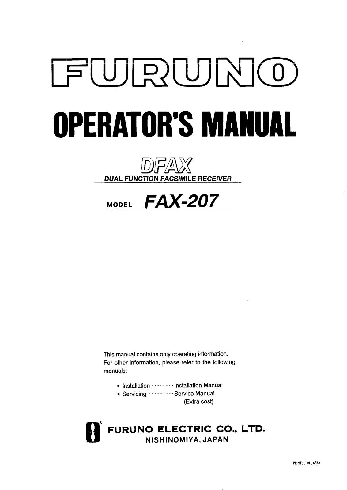 Furuno FAX-207 OPERATORS MANUAL