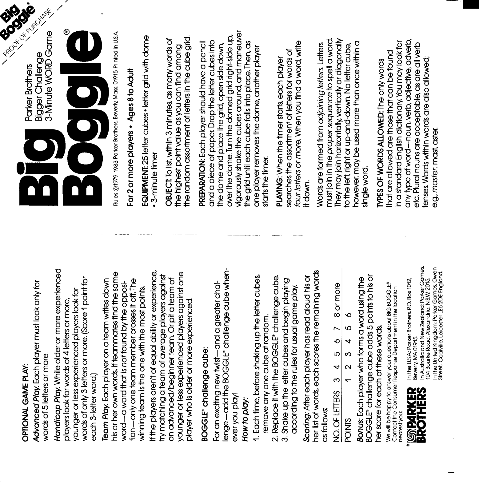 Hasbro Big Boggle User Manual