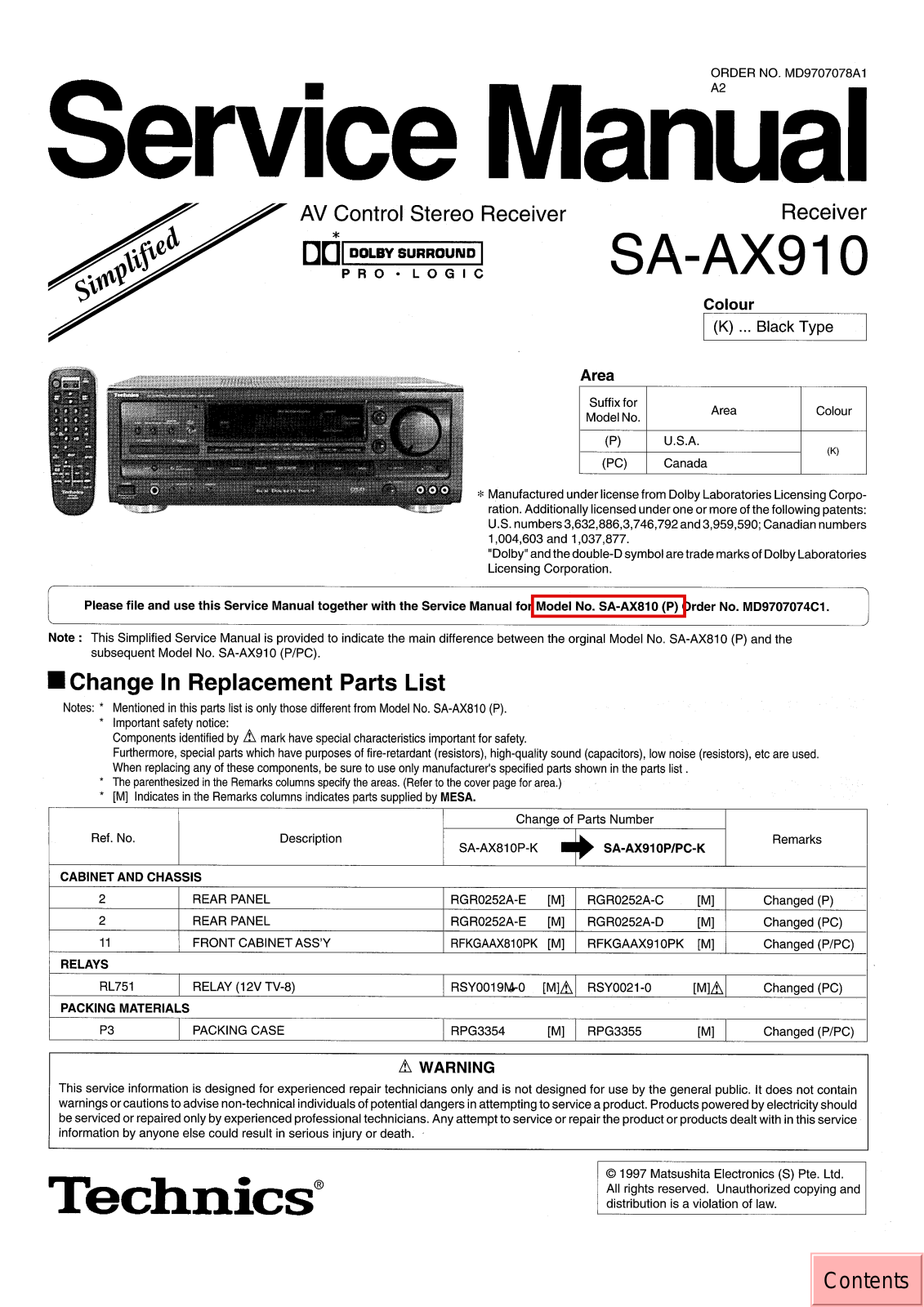 Technics SA_AX910P PC Schematic