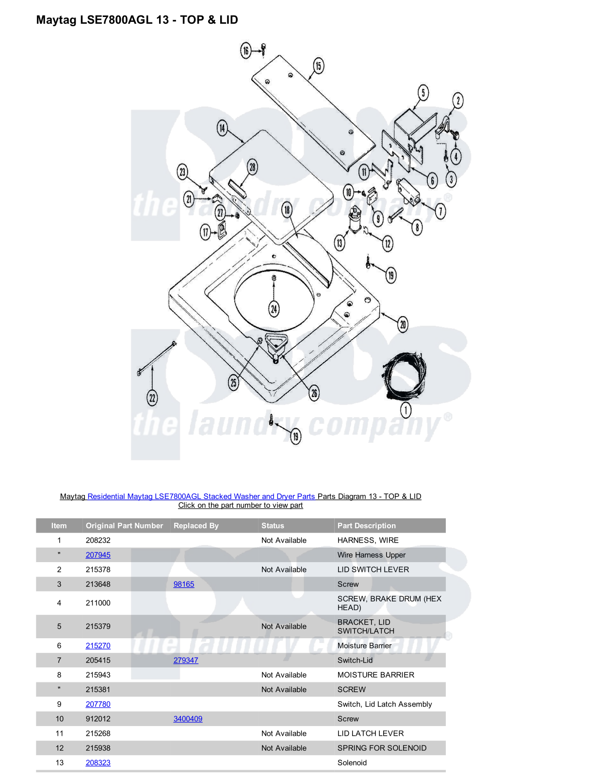 Maytag LSE7800AGL Stacked and Parts Diagram