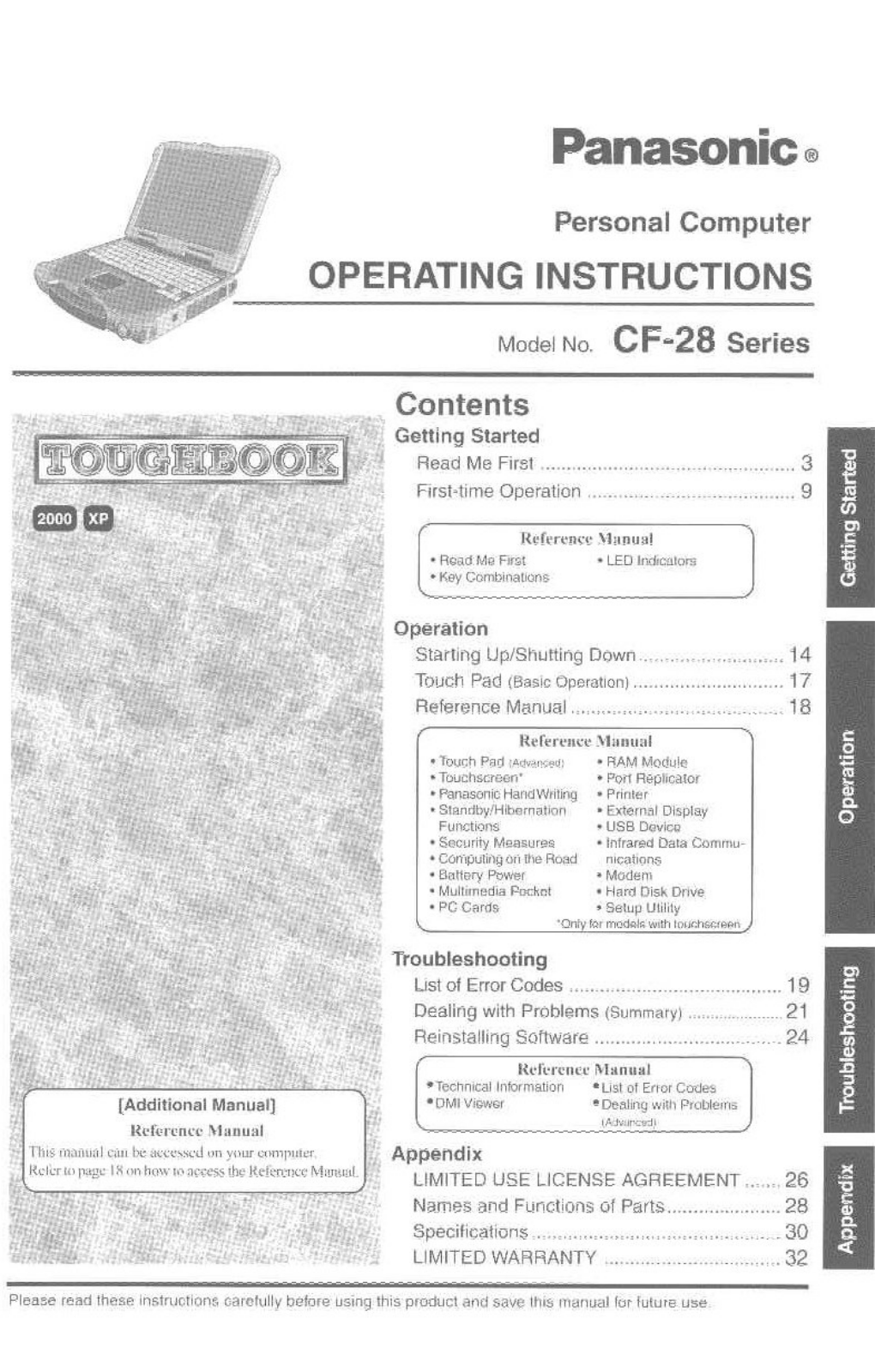 Panasonic cf-28ptjazqm Operation Manual