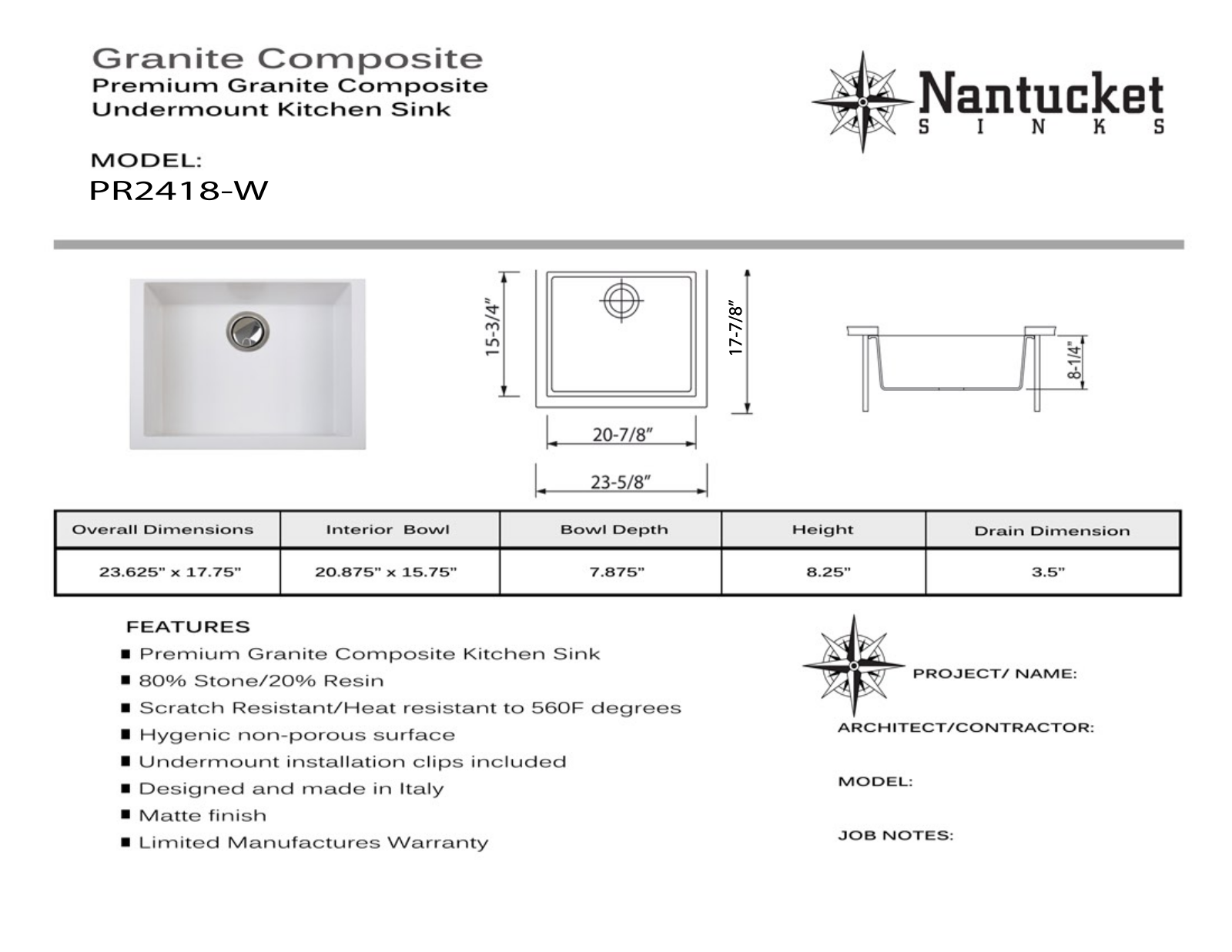 Nantucket PR2418W Specifications