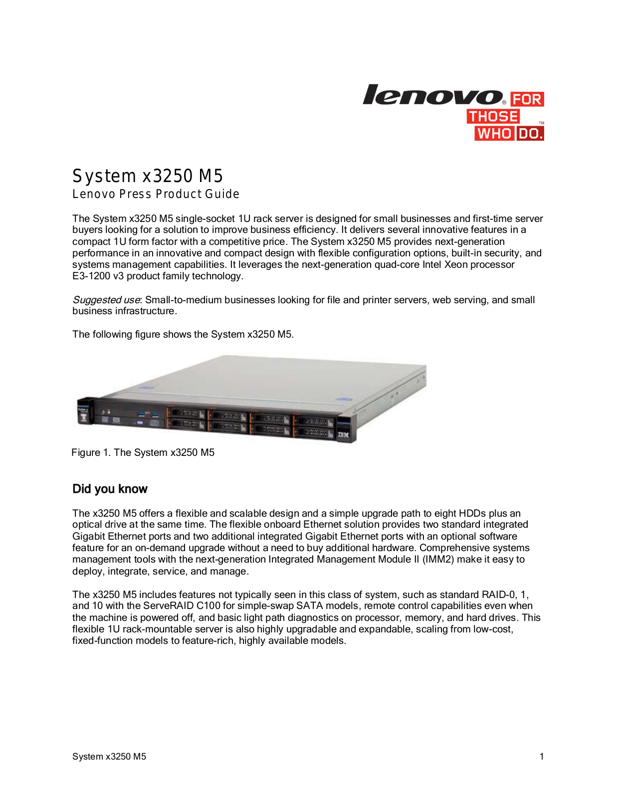 LENOVO System x3250 M5 User Manual