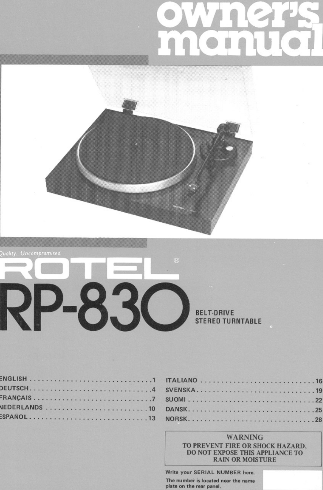 Rotel RP-830 User Manual