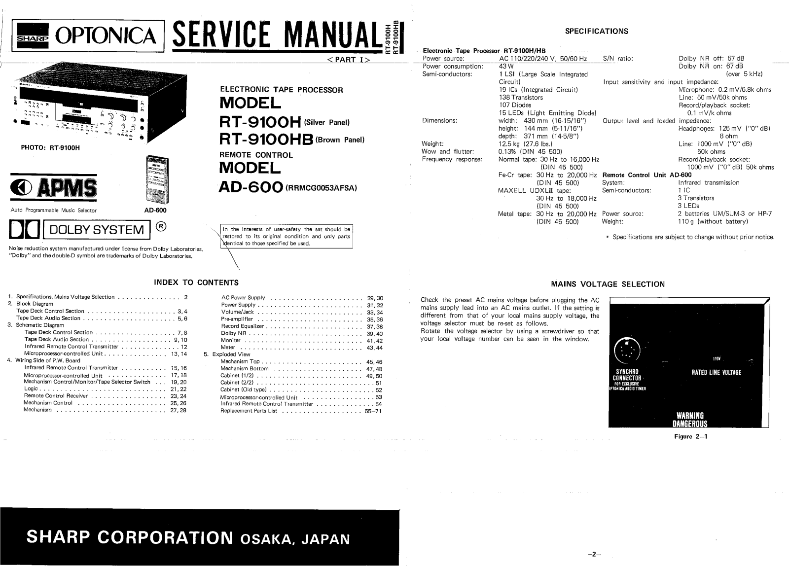 Optonica RT-9100-H, RT-9100-HB Service manual