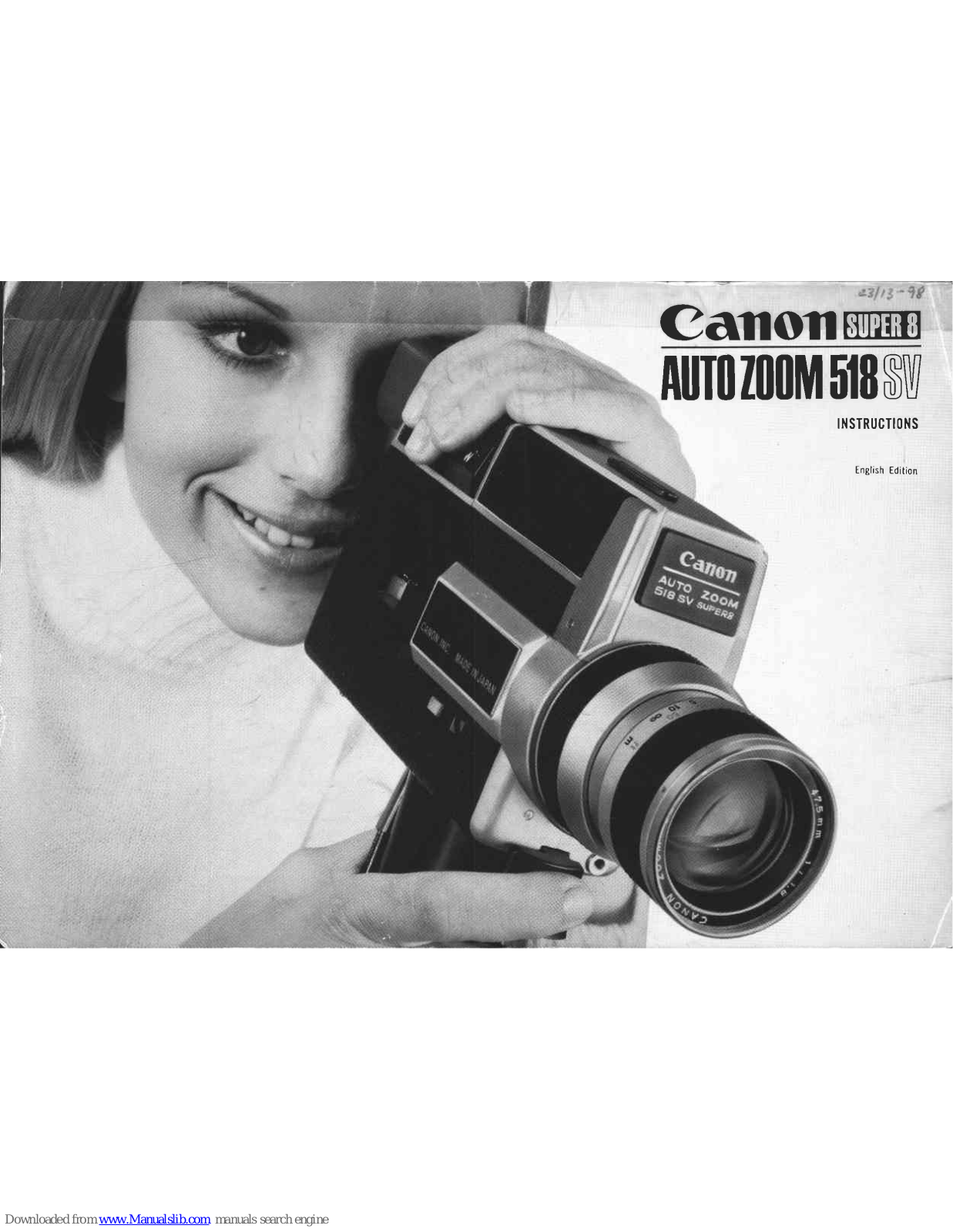 Canon Super 8 Auto Zoom 518 SV Instructions Manual