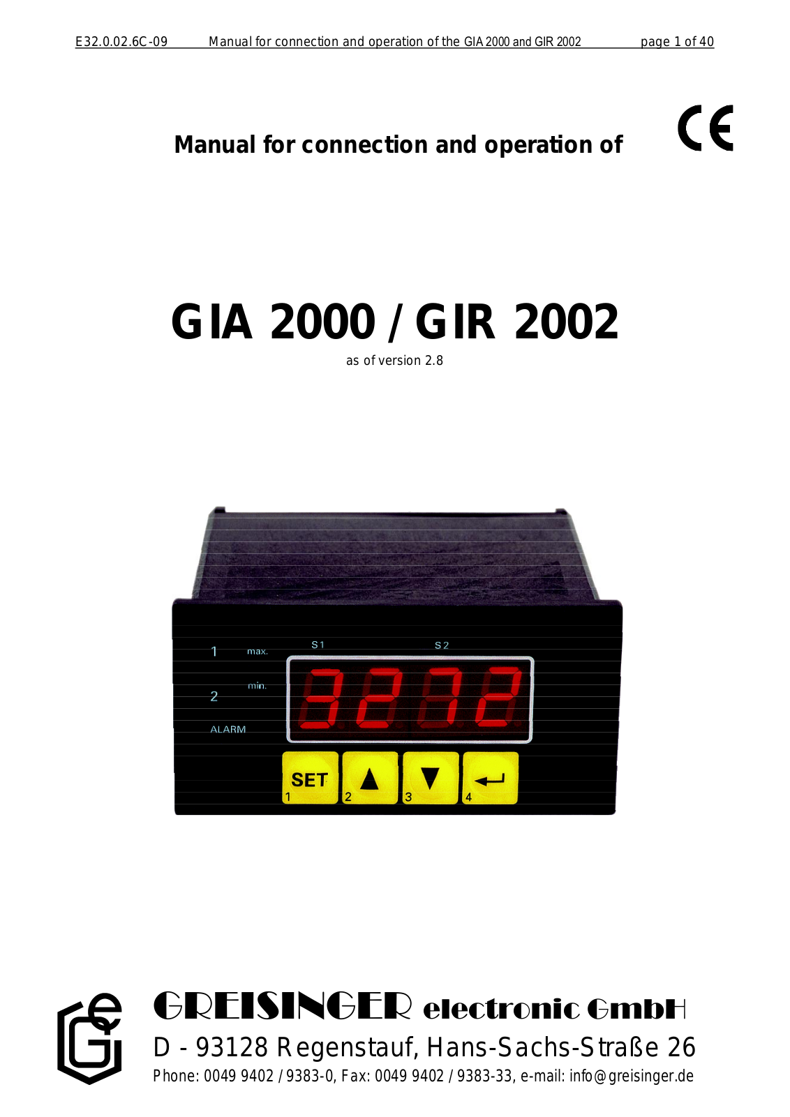 Greisinger GIA 2000, GIR 2002 User guide