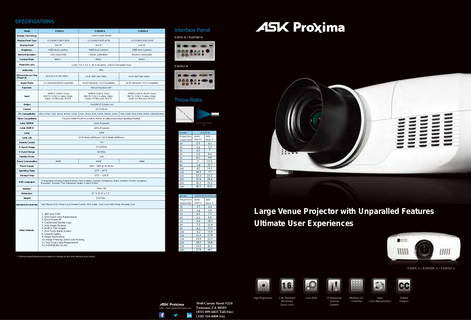 ASK E1655-A, E1655U-A, E1655W-A Product Sheet