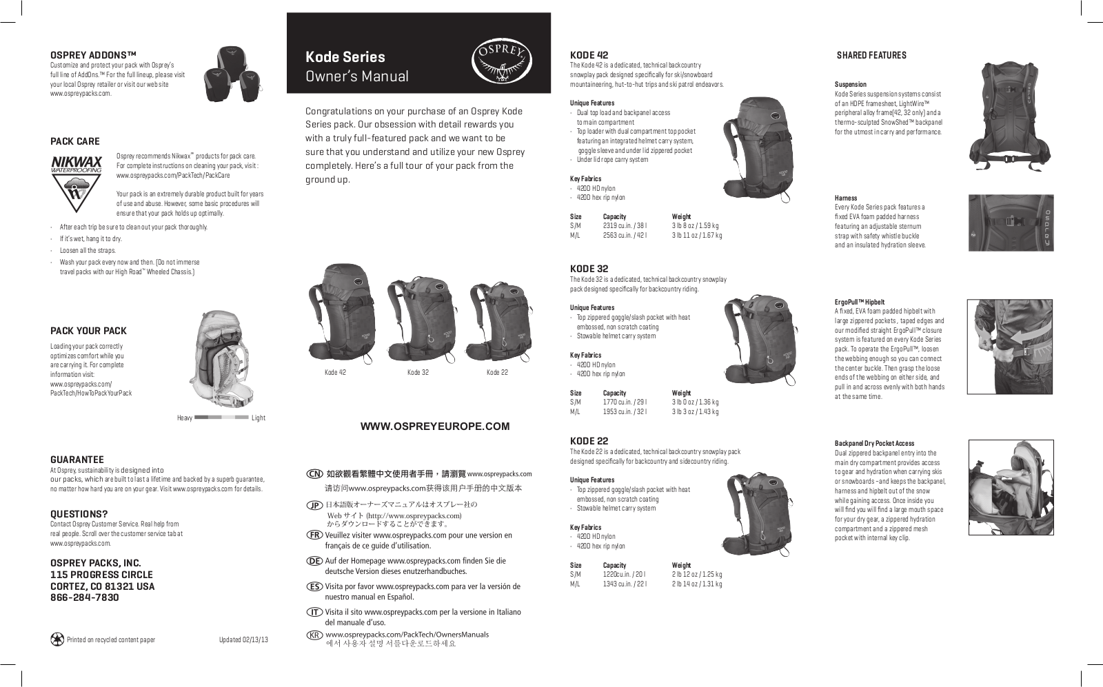 Osprey Kode 22 User Manual