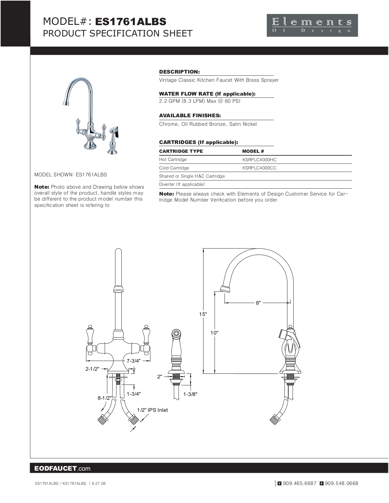 Elements of Design EDE2042 Specification Sheet - ManualMachine.com