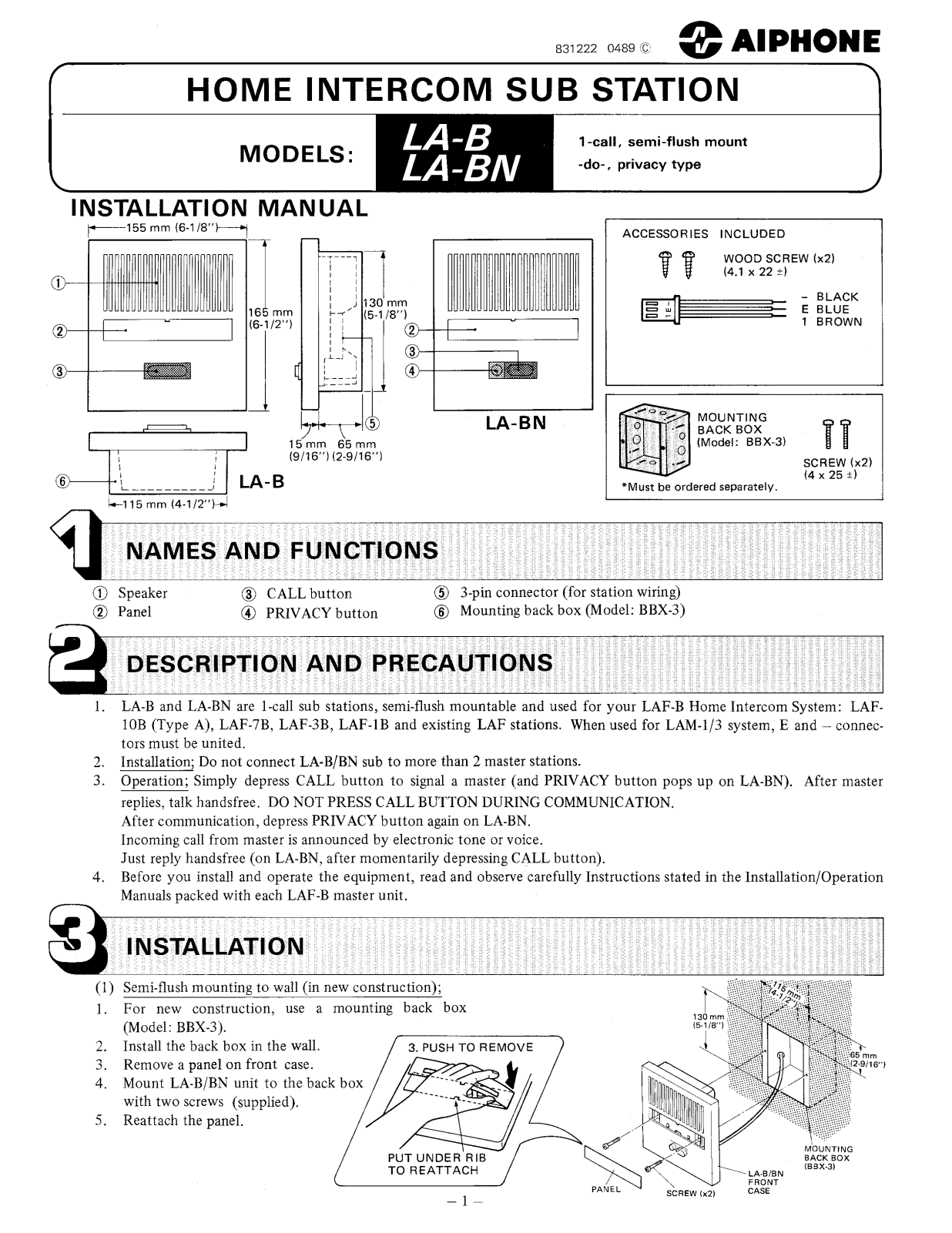 Aiphone LA-BN User Manual