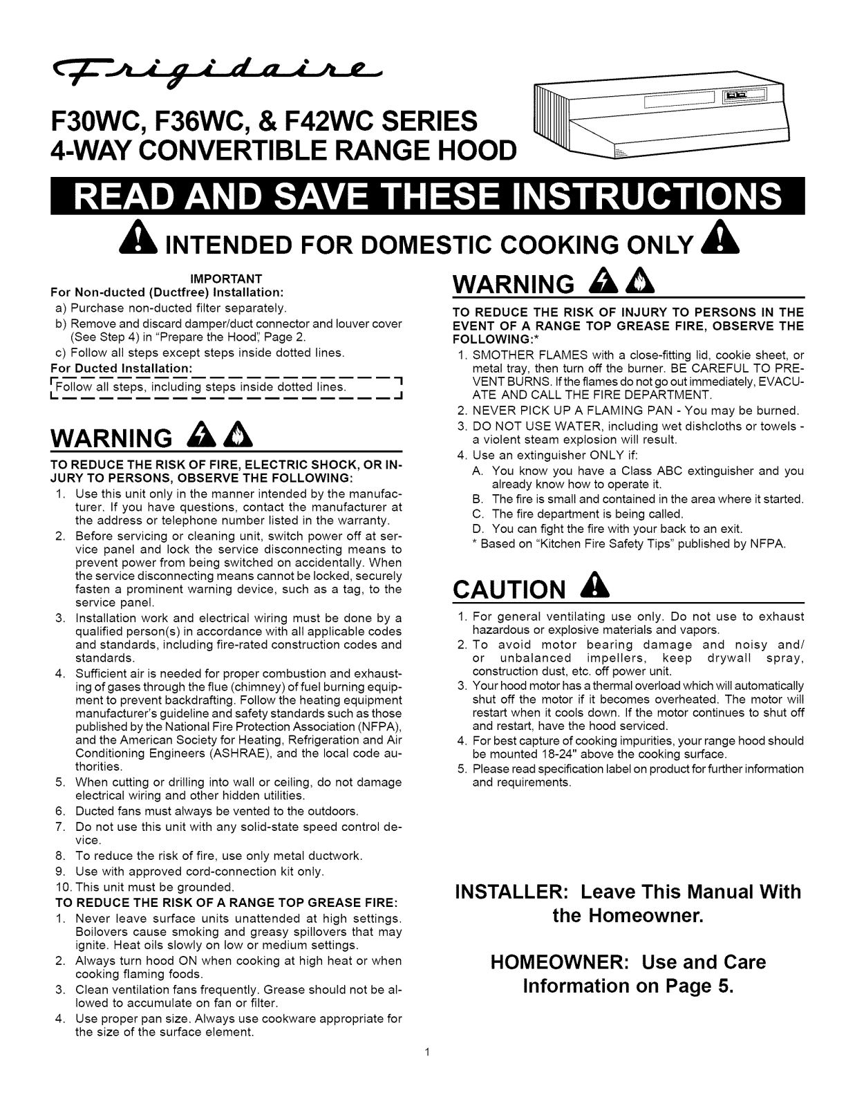 Frigidaire F30WC19EB, F30WC19EC, F30WC19EQ, F36WC19EQ, F42WC19EB Installation Guide - ManualMachine.com