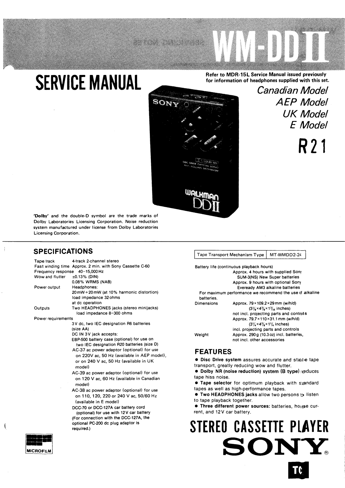 Sony WM-DD II Service Manual