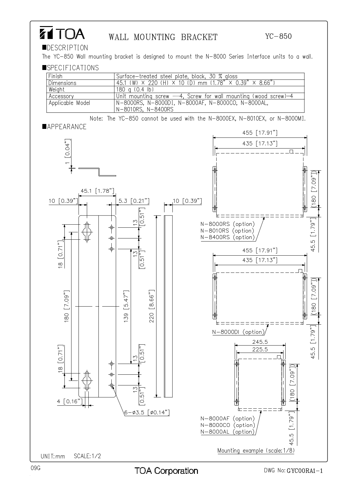 TOA YC-850 User Manual