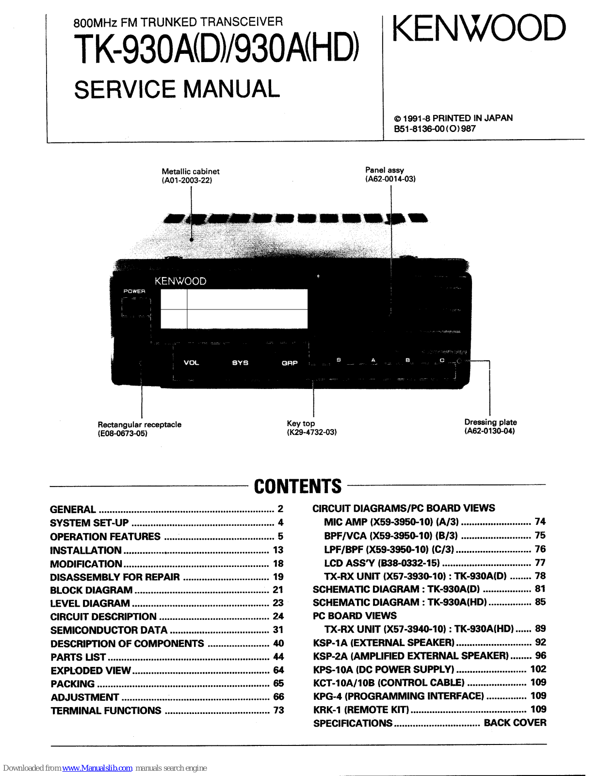 Kenwood TK-930A, TK-930AD, TK-930AHD Service Manual