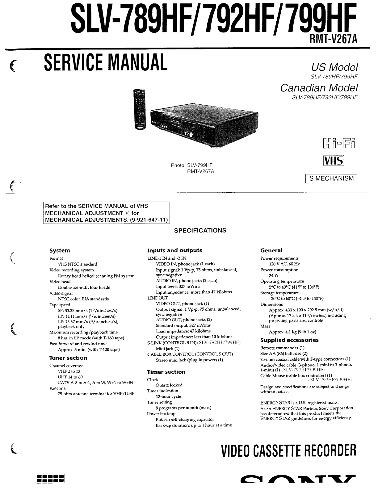 Sony SLV-789HF User Manual