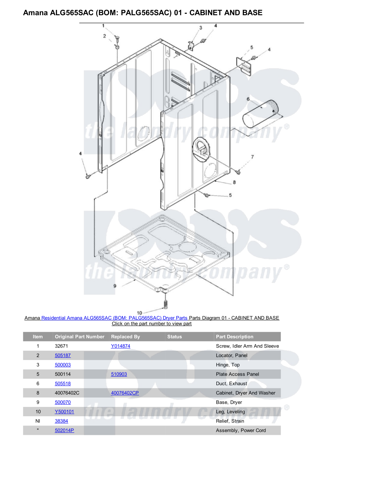 Amana ALG565SAC Parts Diagram