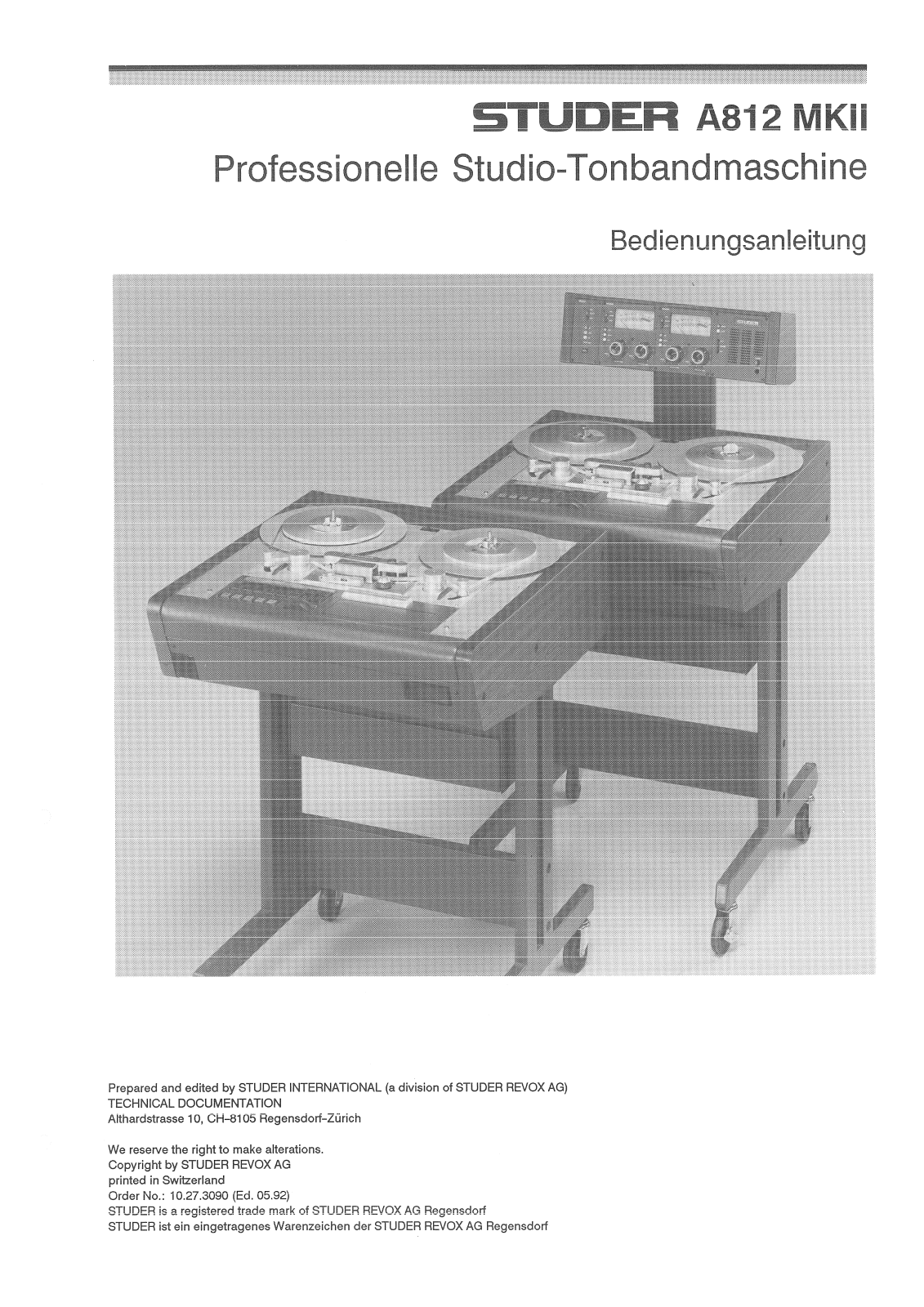 Studer A-812 Mk2 Owners manual