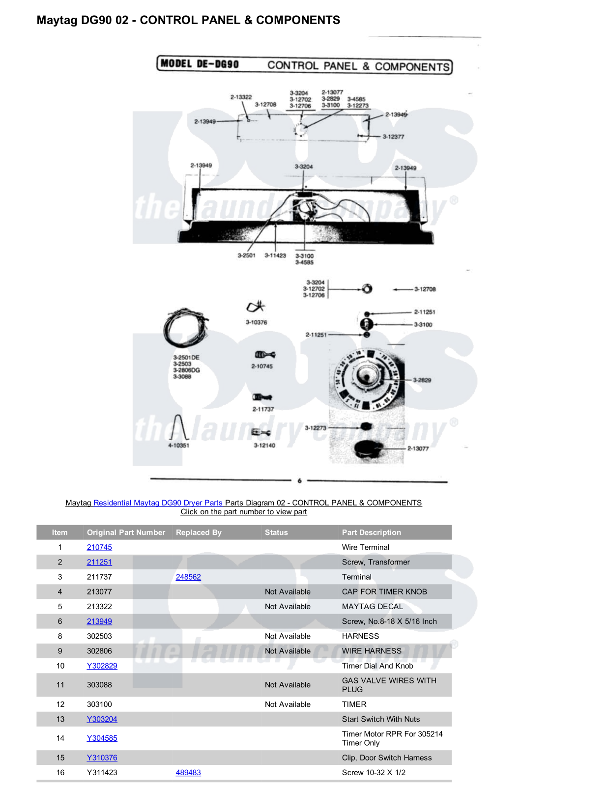 Maytag DG90 Parts Diagram