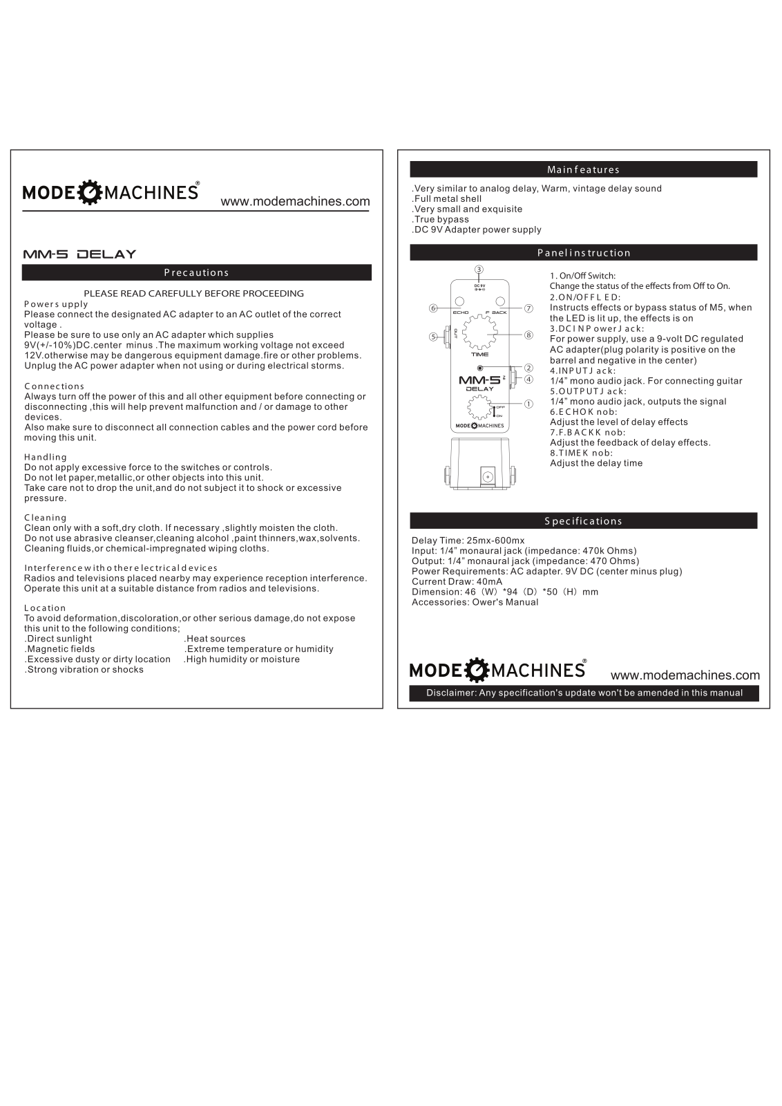 Mode machines MM-5 User Manual - ManualMachine.com