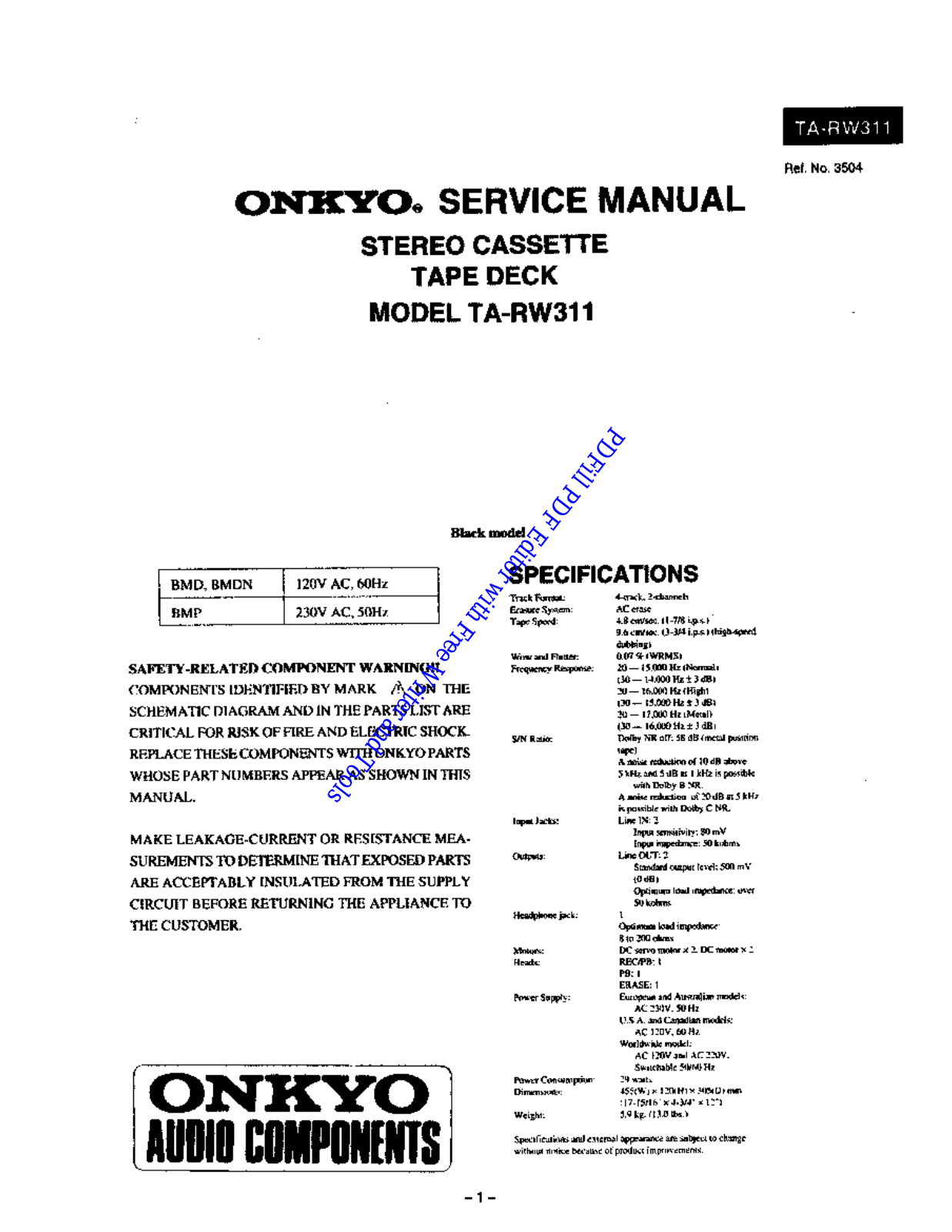 Onkyo TA-RW311 Schematic