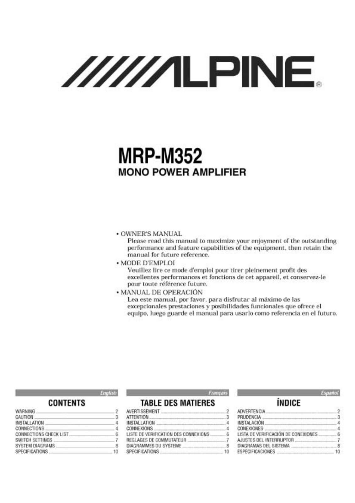 Alpine MRP-M352 User Manual