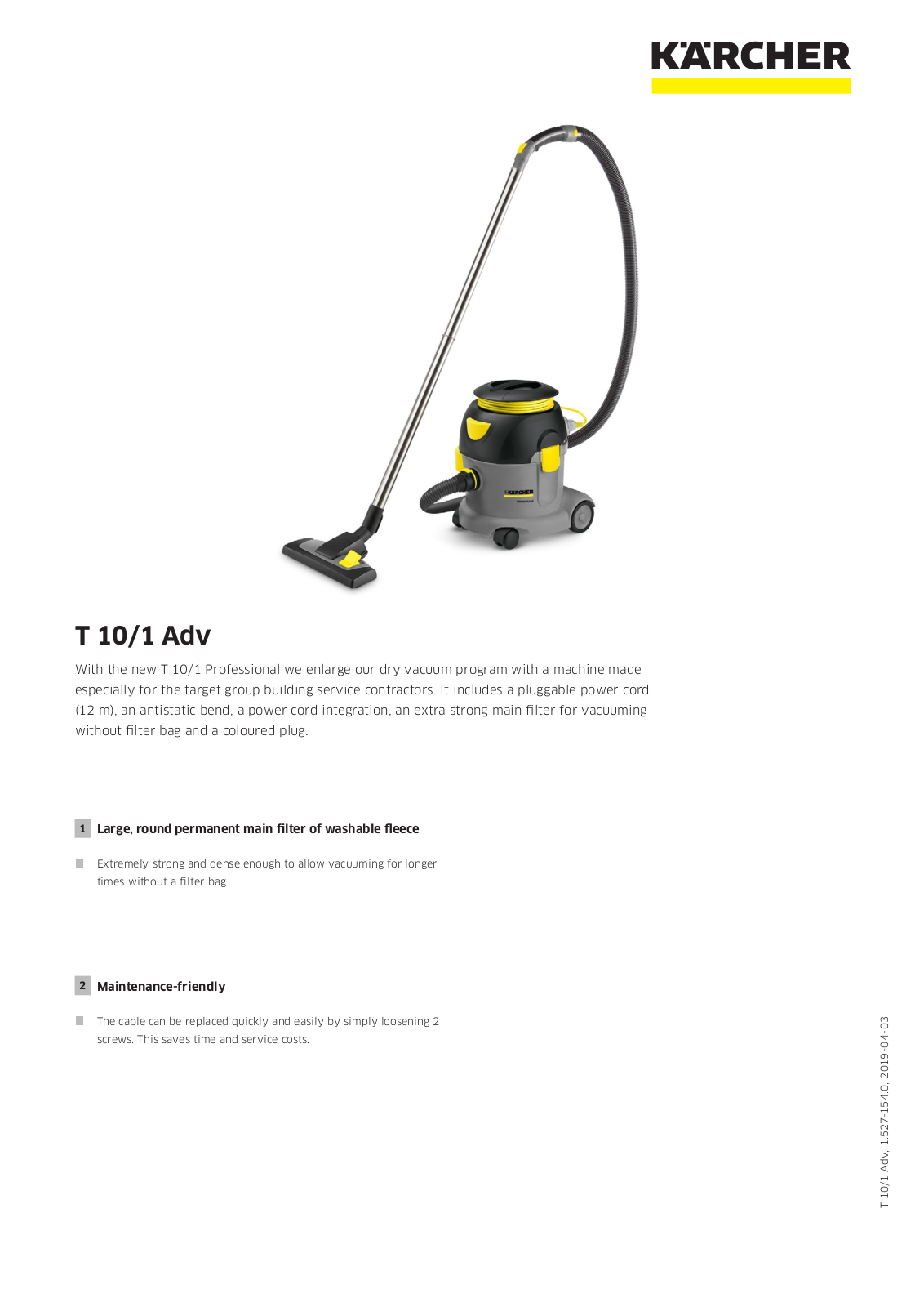 Kärcher T 10-1 Adv User Manual