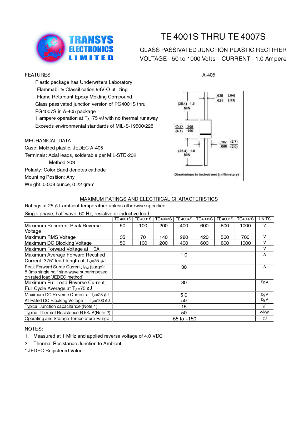 TEL TE4007S, TE4006S, TE4005S, TE4003S, TE4002S Datasheet