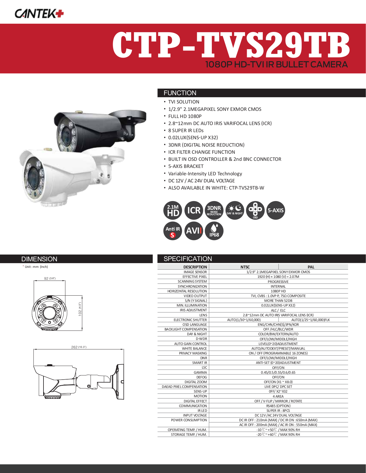 Cantek Plus CTP-TVS29TB Specsheet