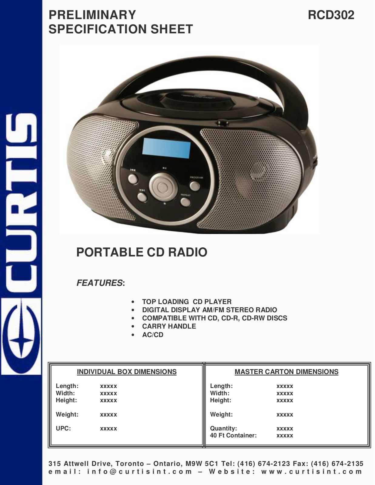 Curtis RCD302 User Manual