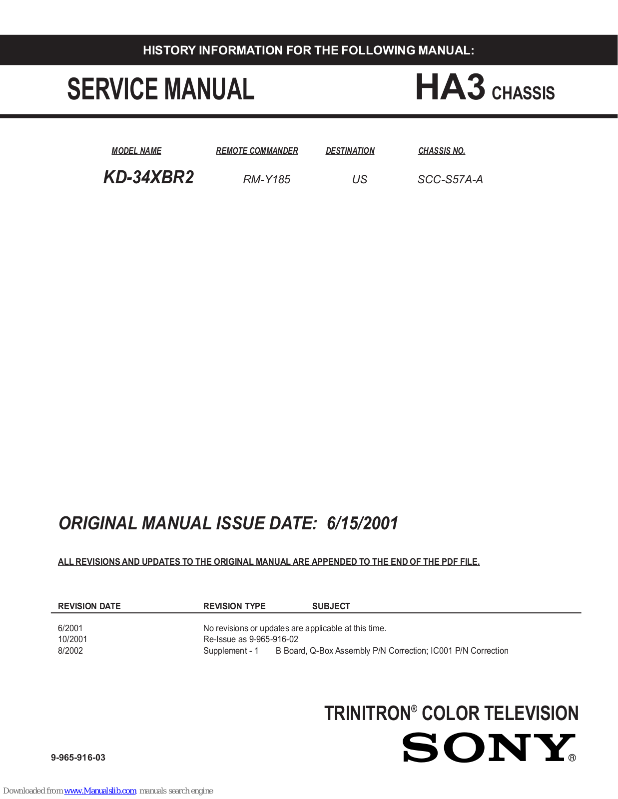 Sony TRINITRON KD-34XBR2 Service Manual