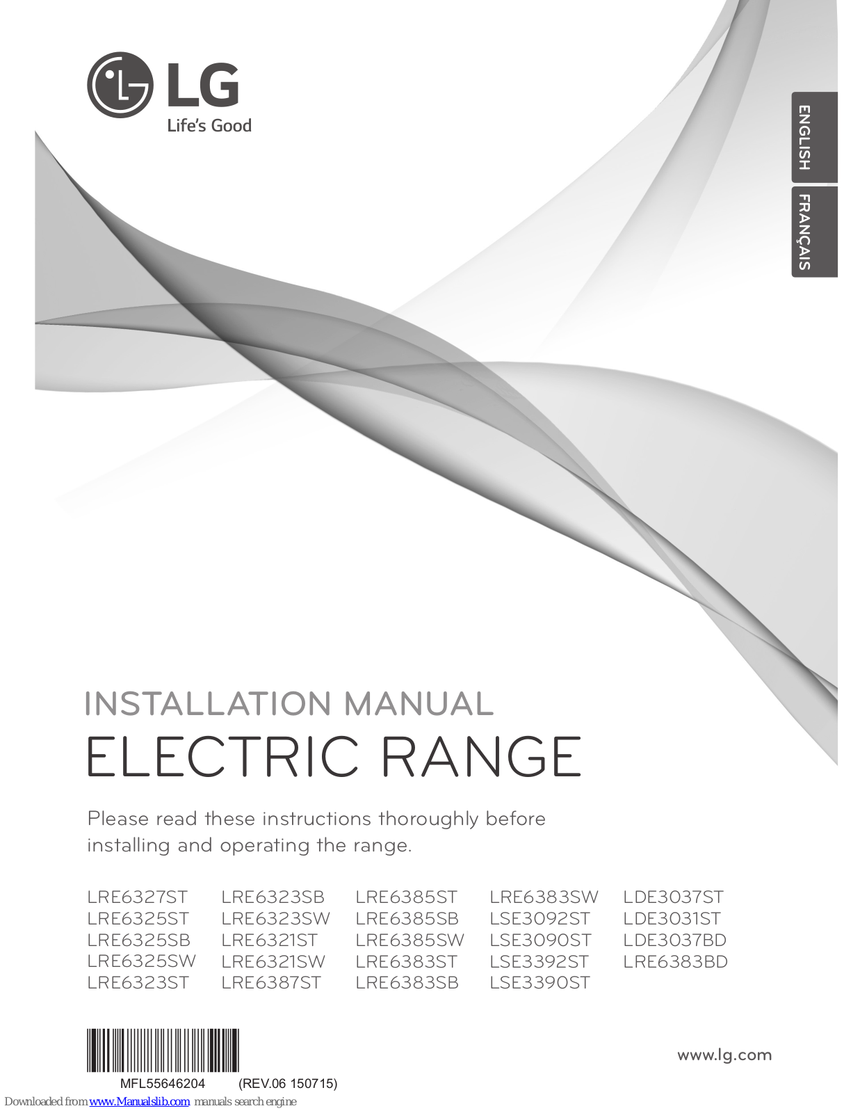 LG LRE6325SB, LRE6323SW, LRE6325ST, LRE6323SB, LRE6385ST Installation Manual