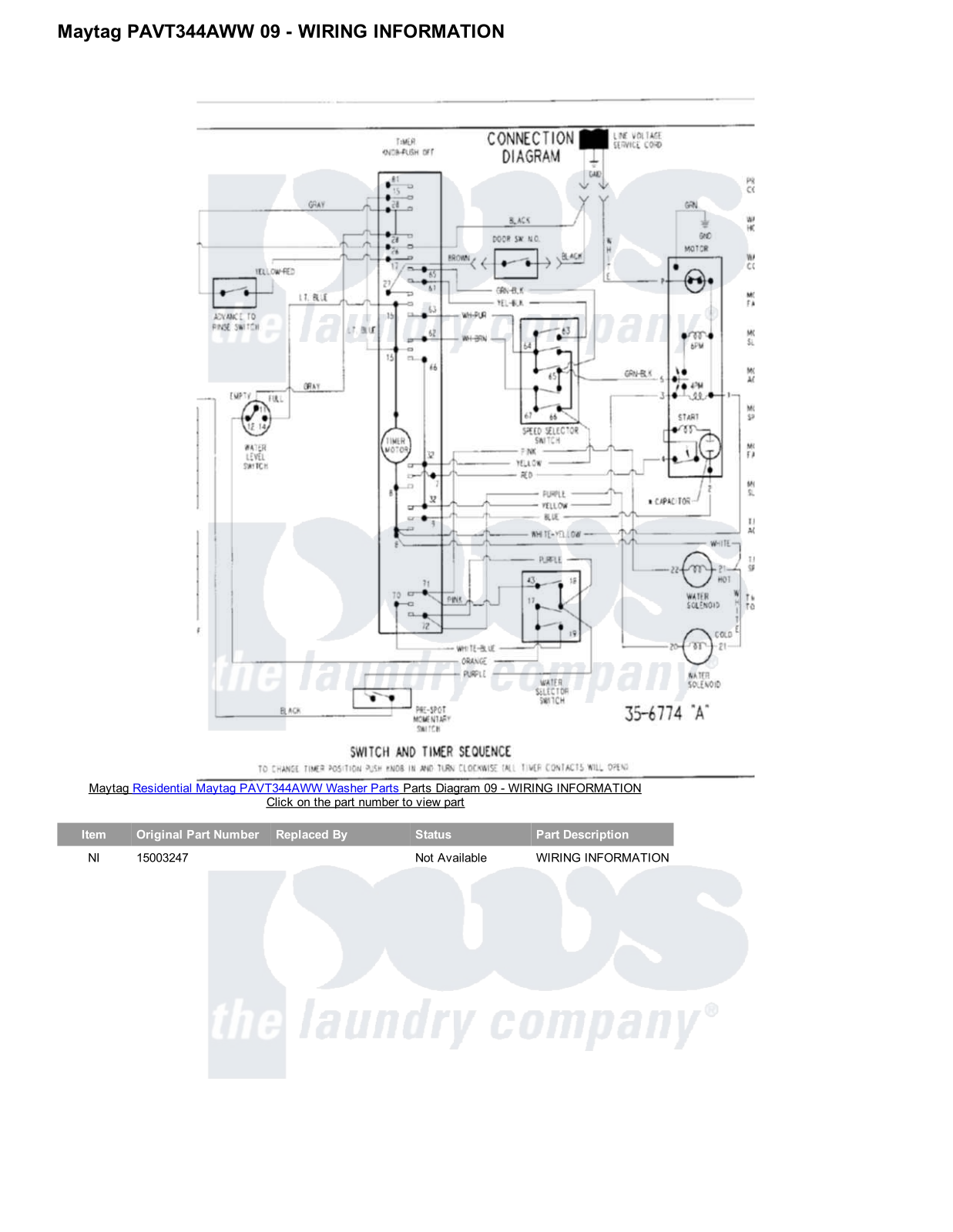 Maytag PAVT344AWW Parts Diagram