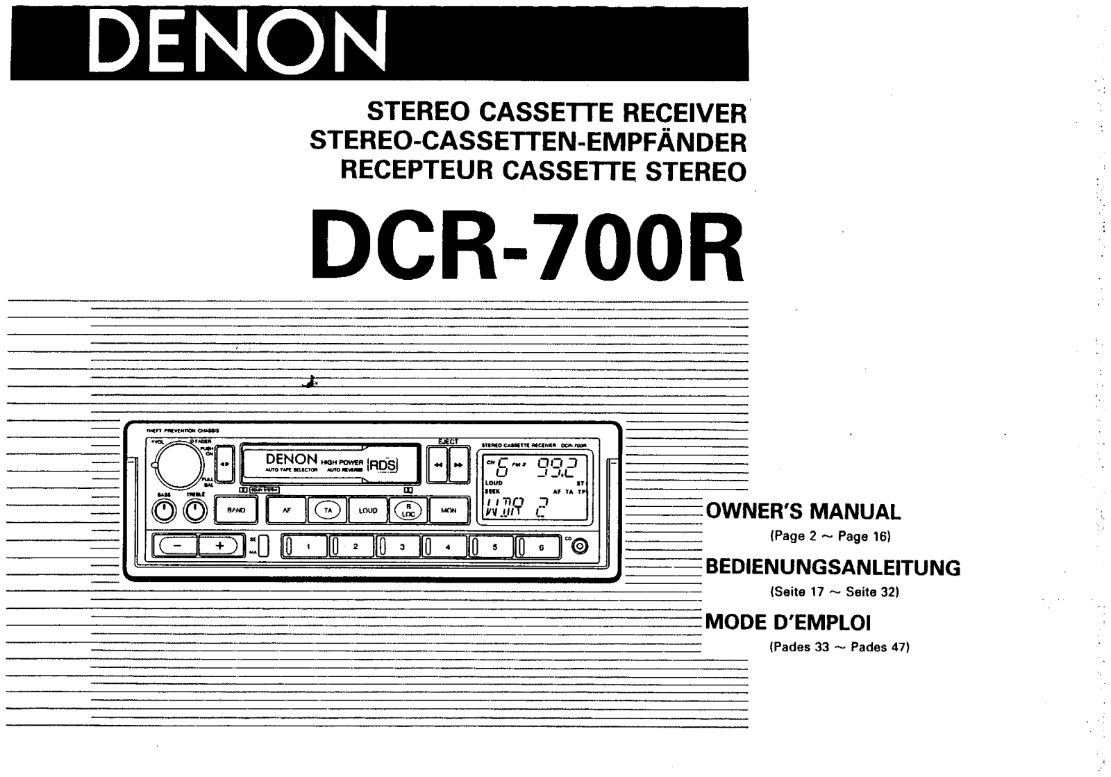 Denon DCR-700R Owner's Manual