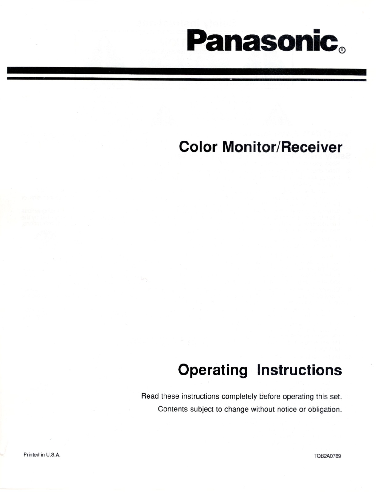 Panasonic ct-2584 Operation Manual