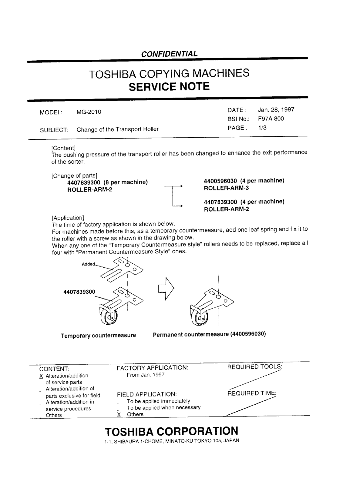 Toshiba f97a800 Service Note