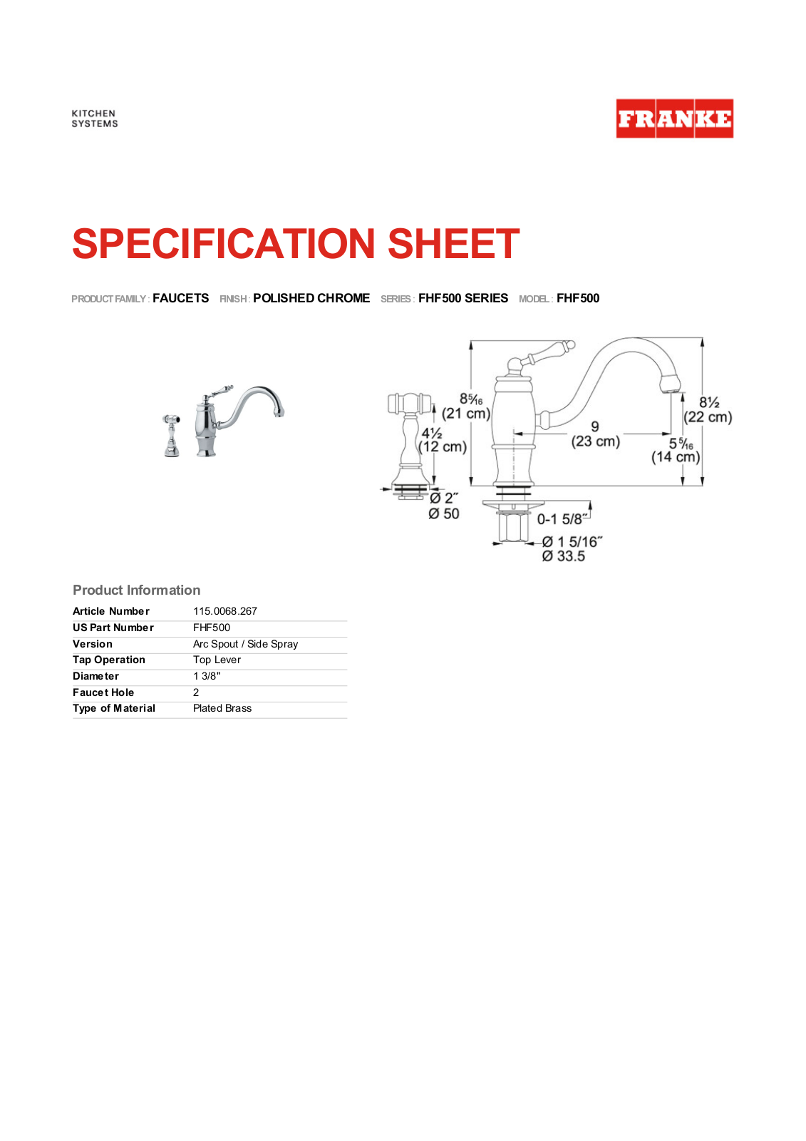 Franke Foodservice FHF500 User Manual