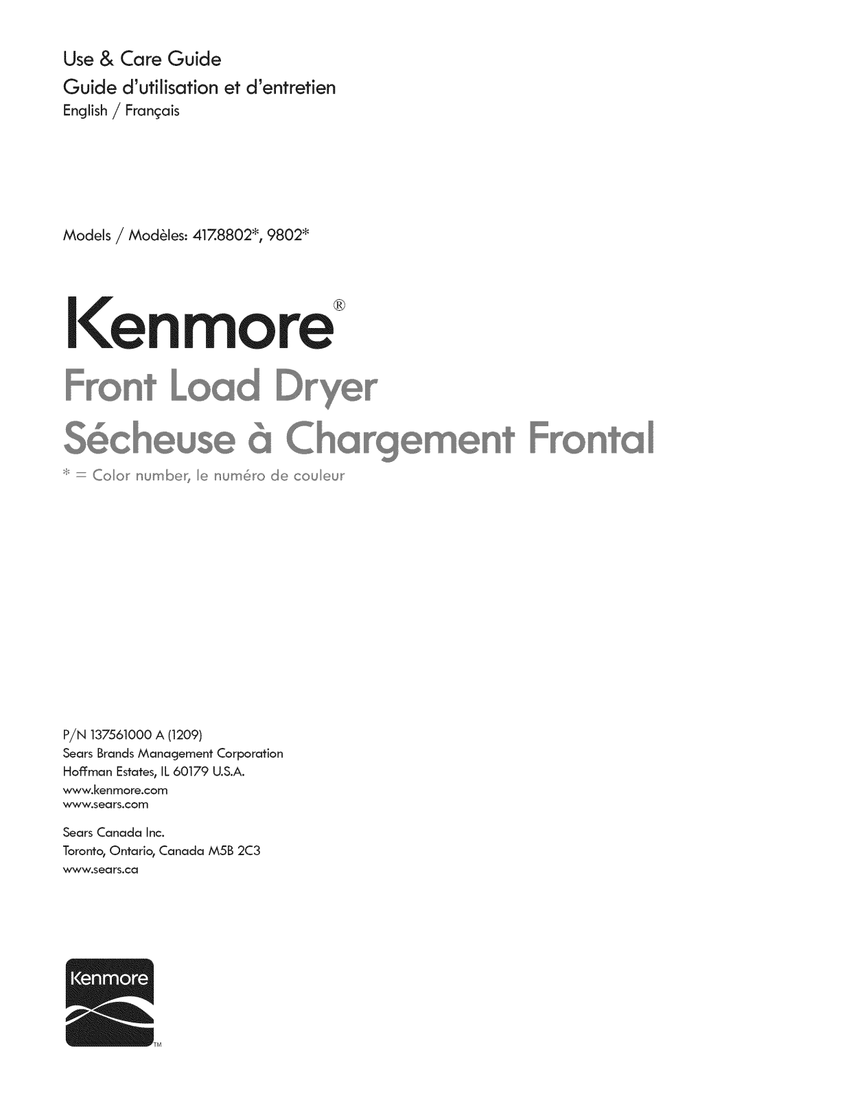 Kenmore 41798022000, 41788022000 Owner’s Manual