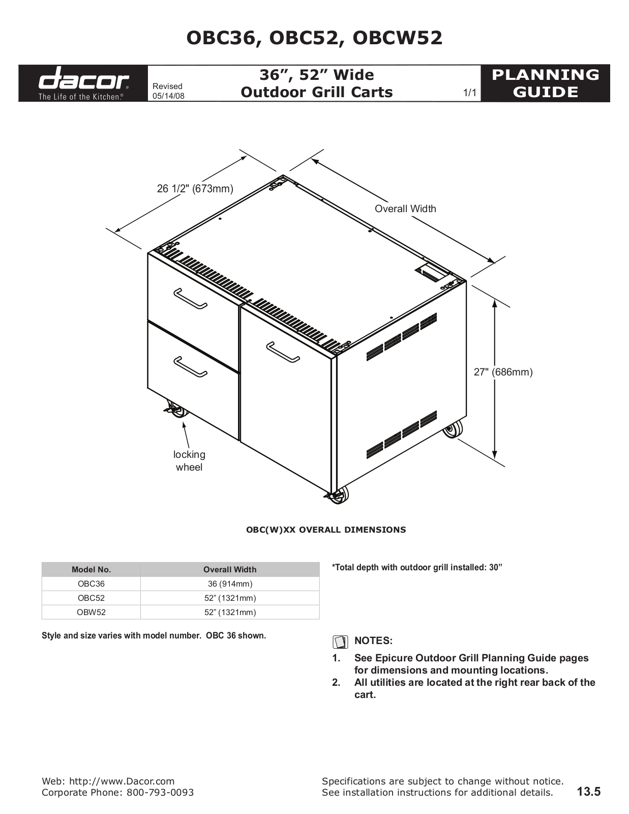 Dacor OBCW52, OBC52, OBC36 User Manual