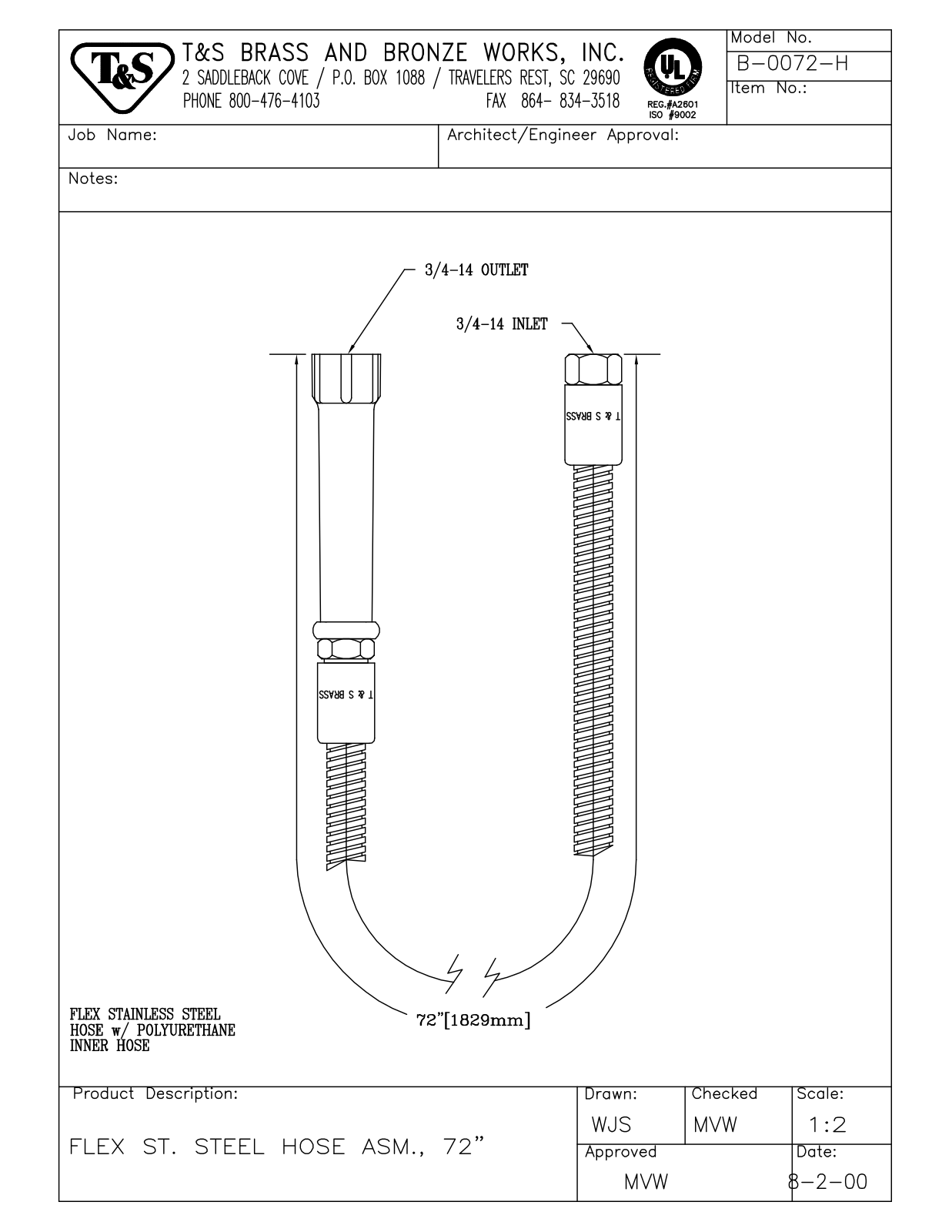 T & S Brass & Bronze Works B-0072-H General Manual