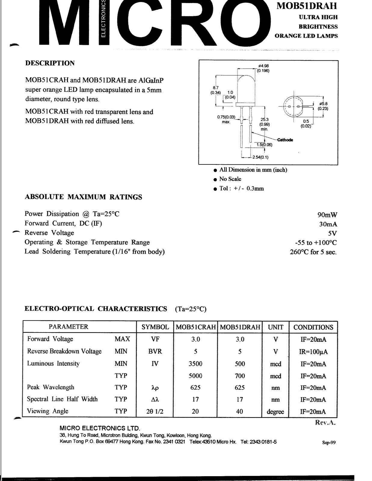 MICRO MOB51CRAH, MOB51DRAH Datasheet