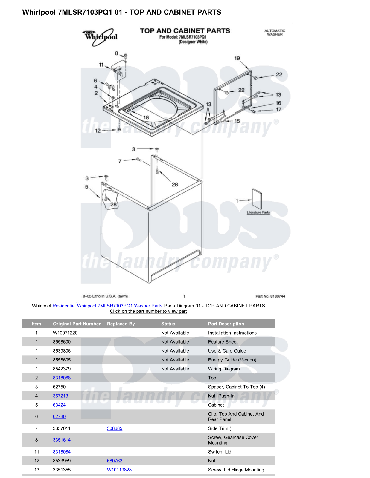 Whirlpool 7MLSR7103PQ1 Parts Diagram