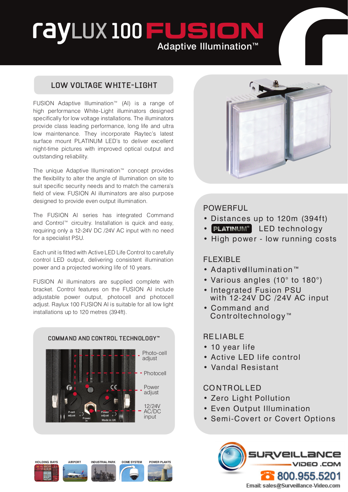 Raytec RL100-F-AI-120, RL100-F-AI-30, RL100-F-AI-50 Specsheet