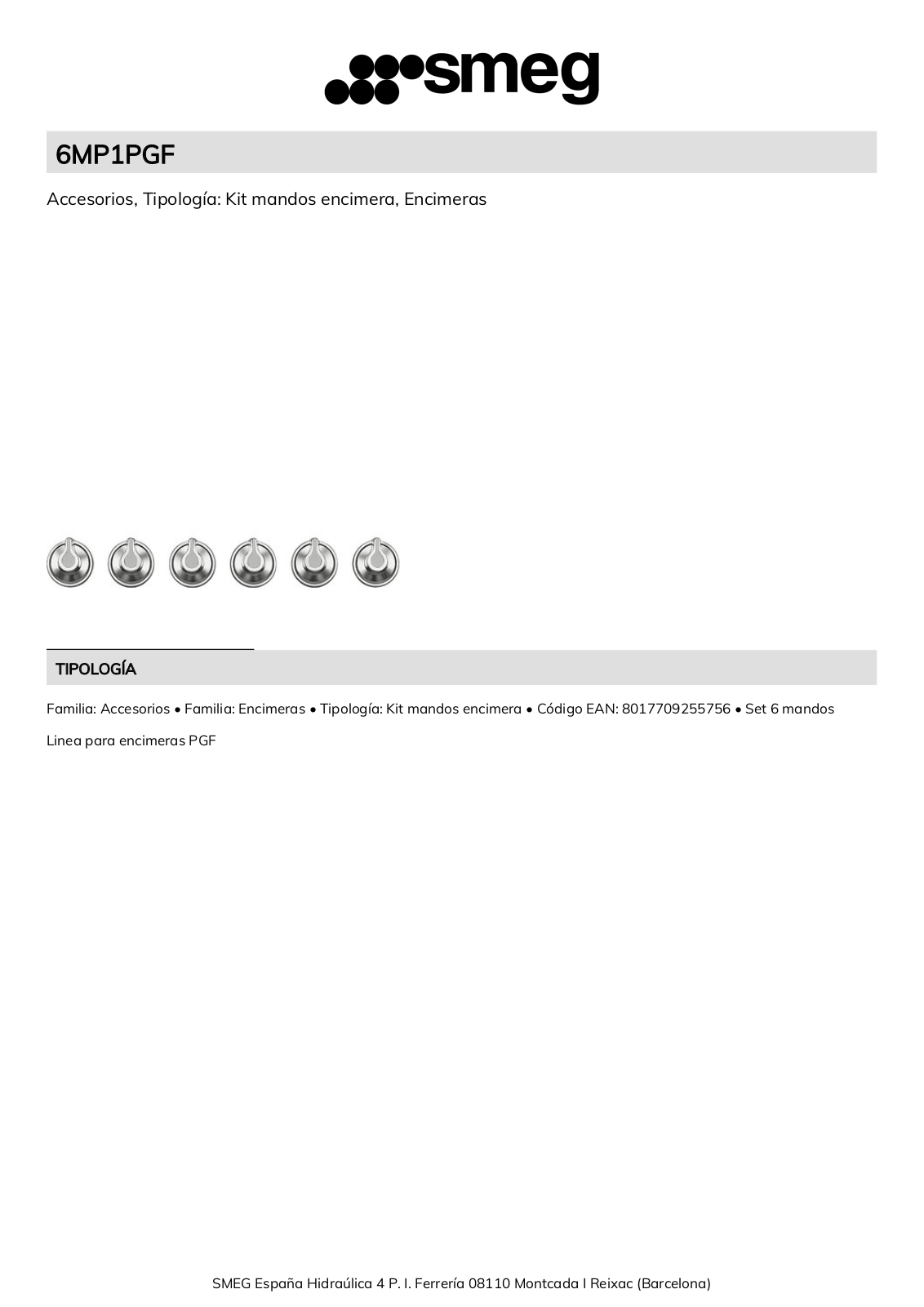 Smeg 6MP1PGF Product Information Sheet