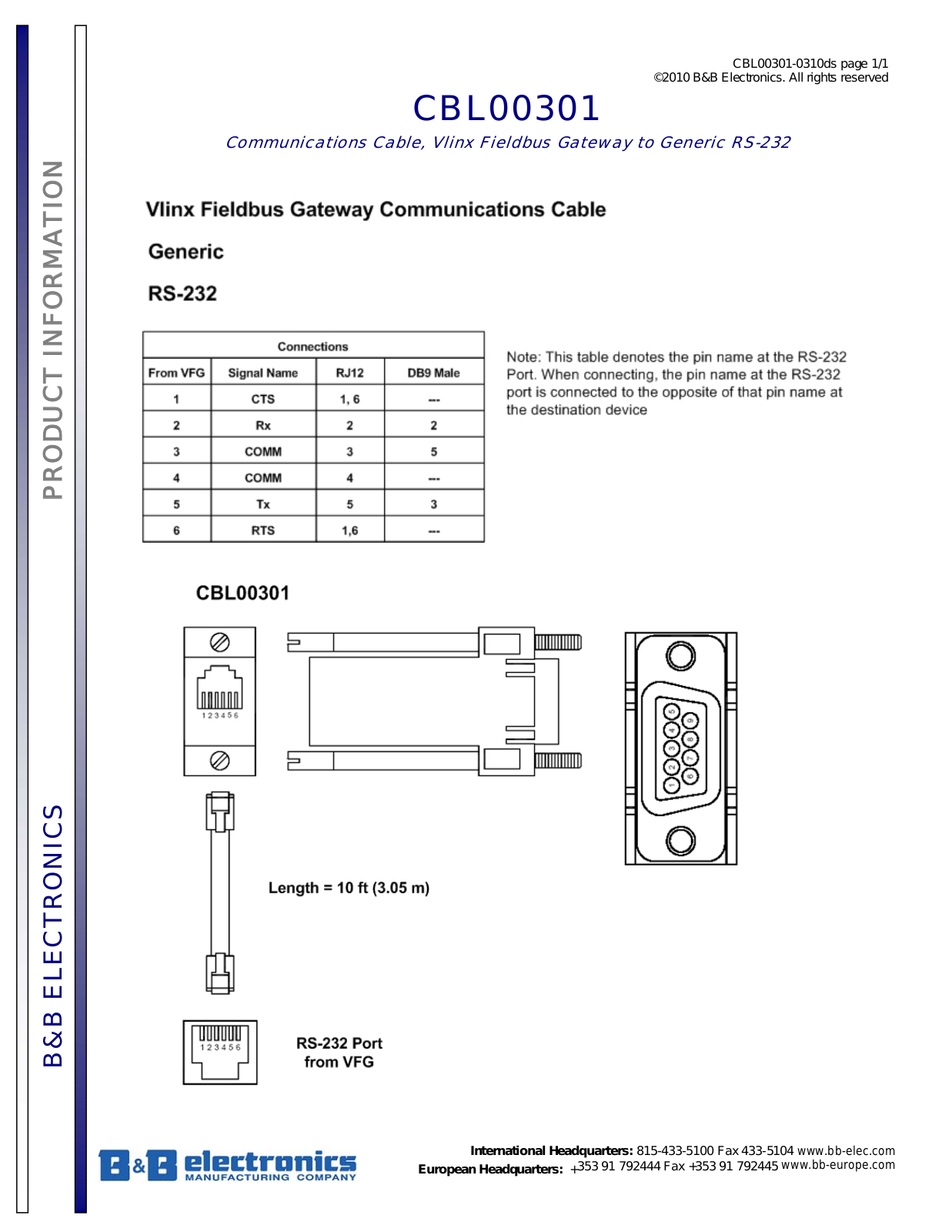 B&B Electronics CBL00301 Datasheet