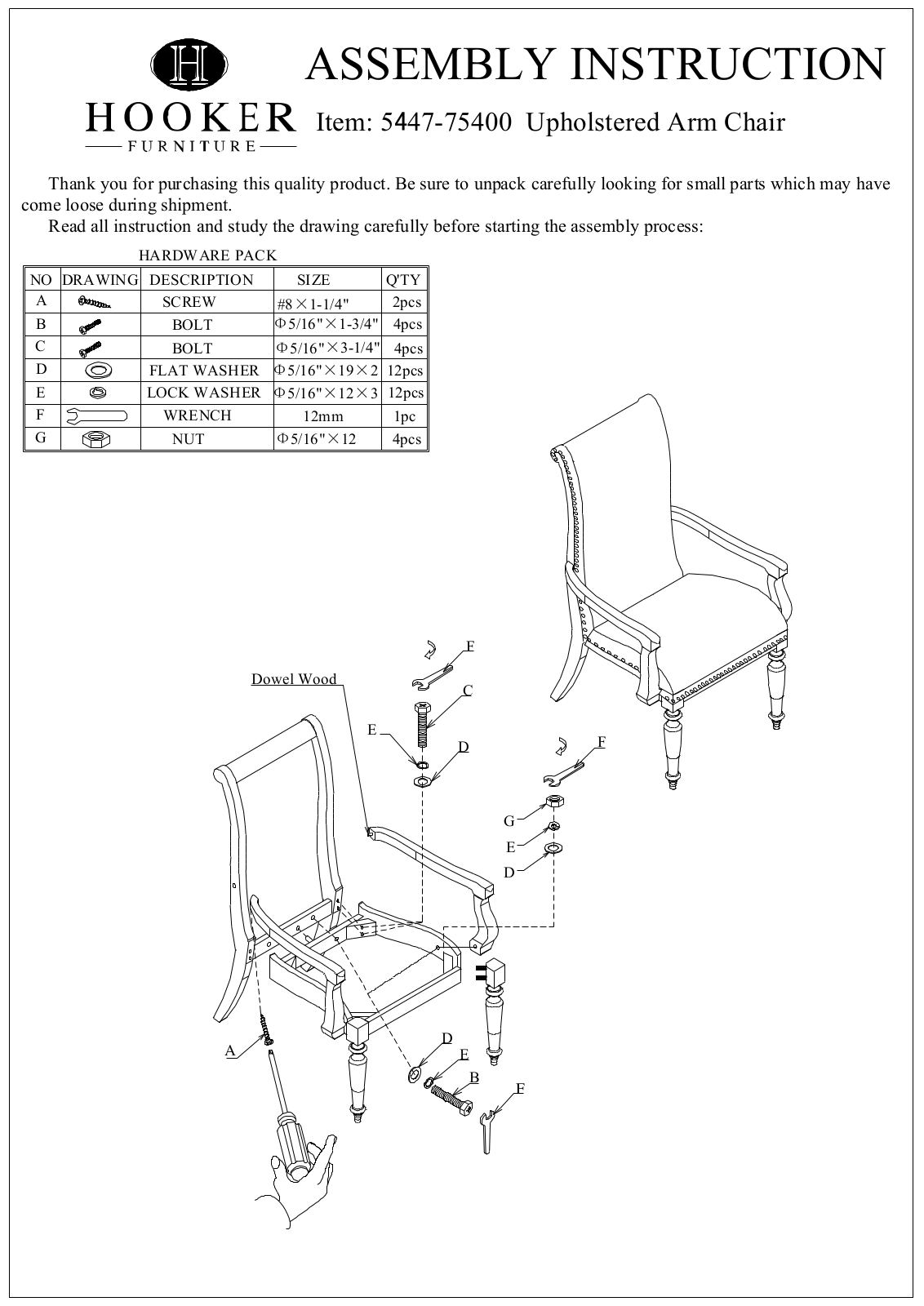 Hooker Furniture 544775400 Assembly Guide