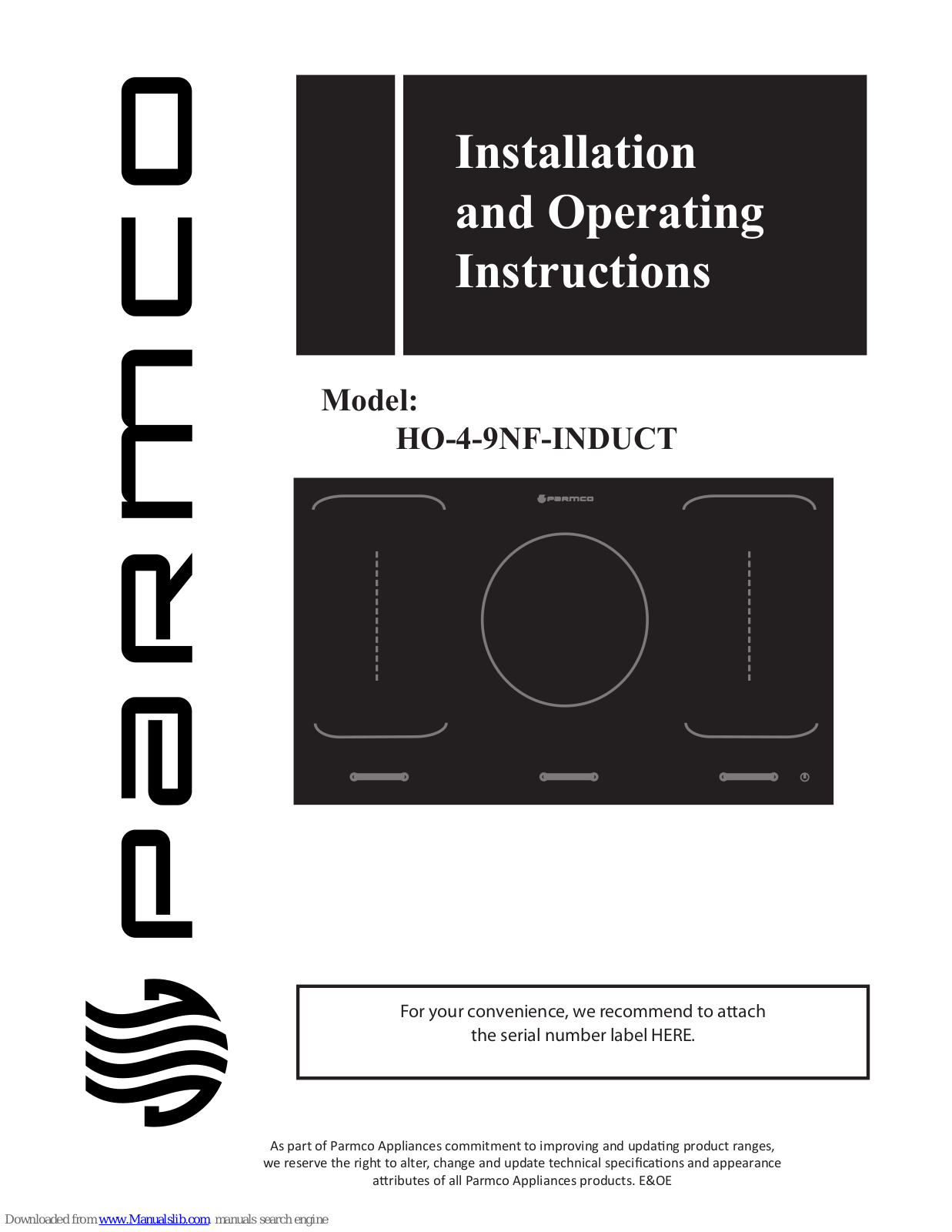 Parmco HO-4-9NF-INDUCT Installation And Operating Instrictions