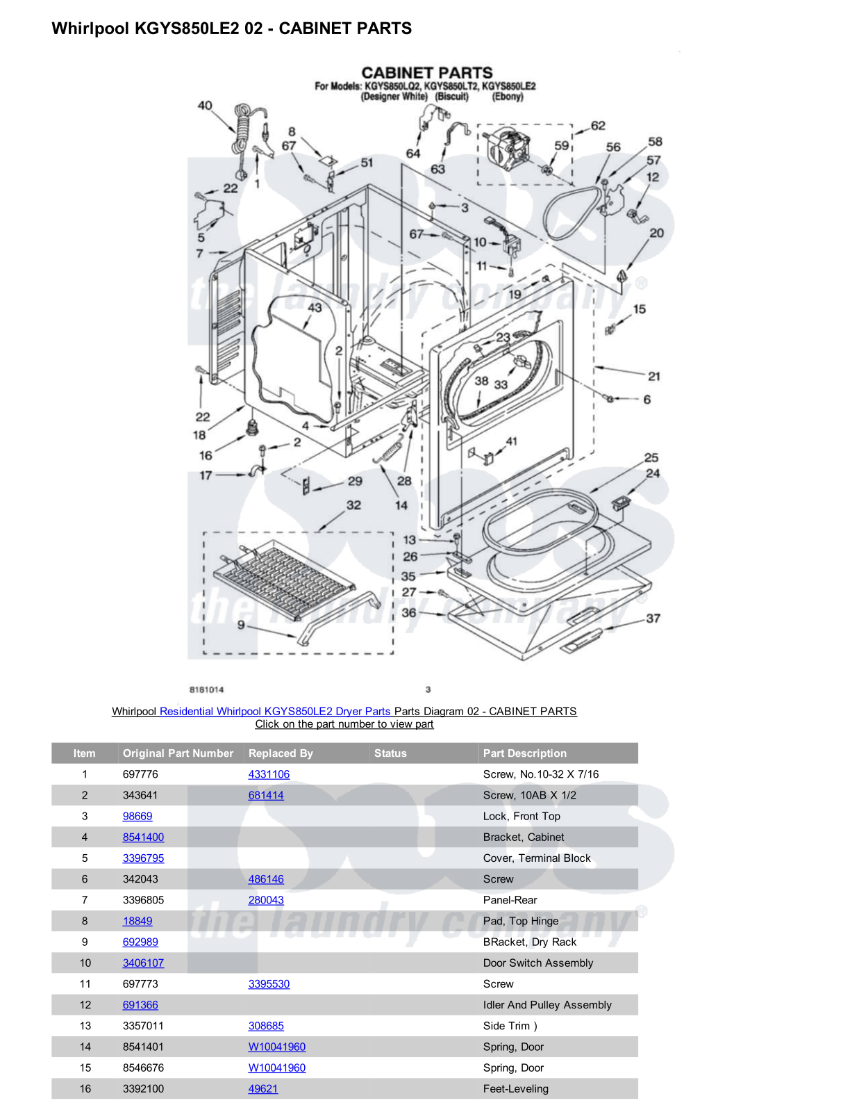 Whirlpool KGYS850LE2 Parts Diagram