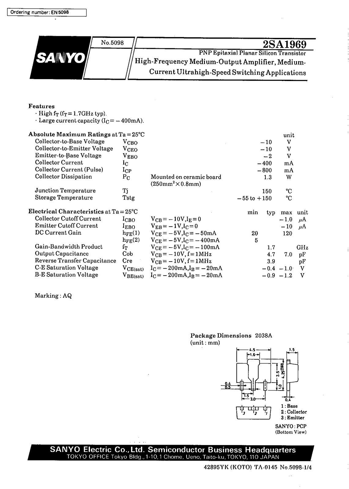 SANYO 2SA1969 Datasheet