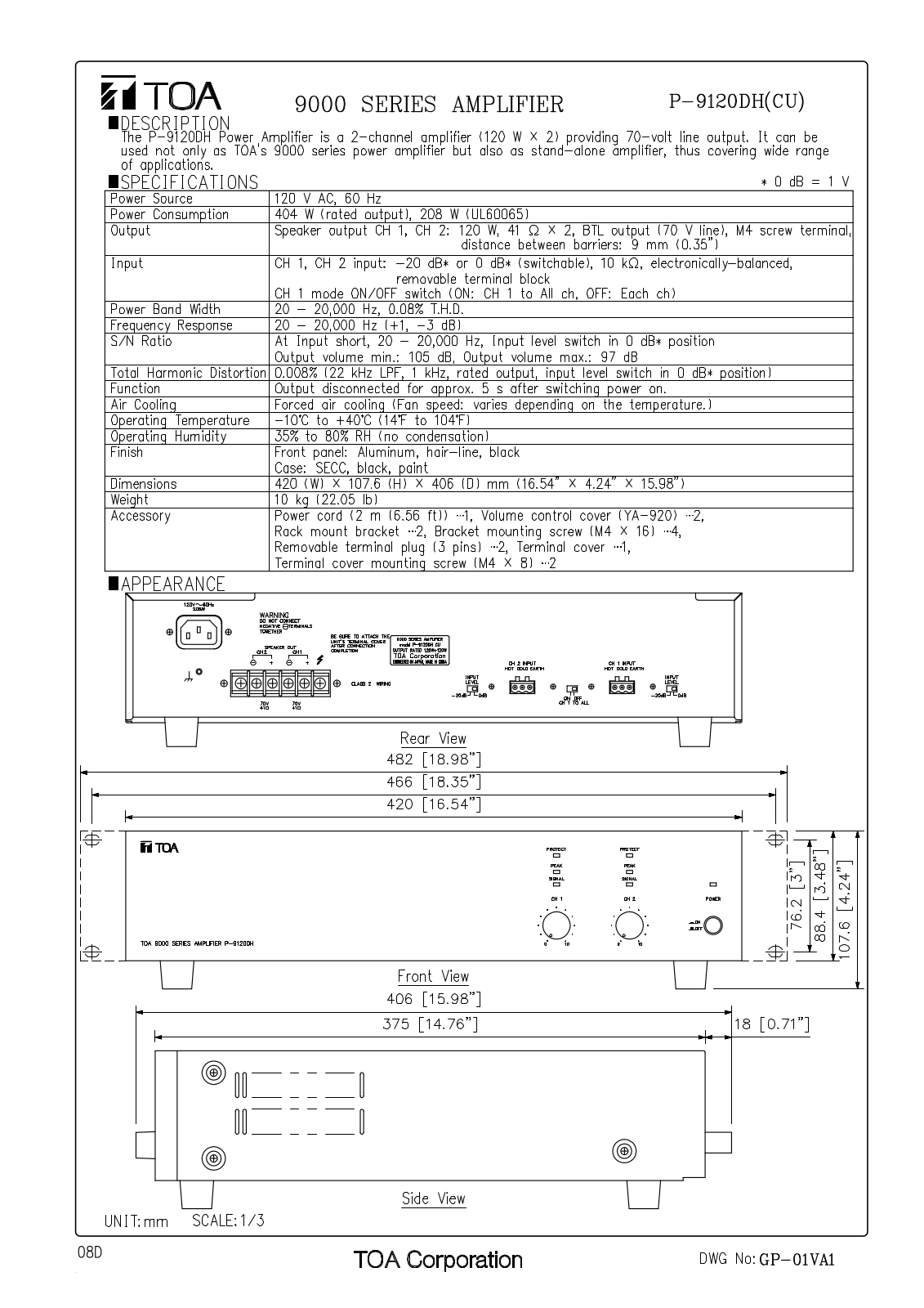 TOA P-9120DH CU Users Manual